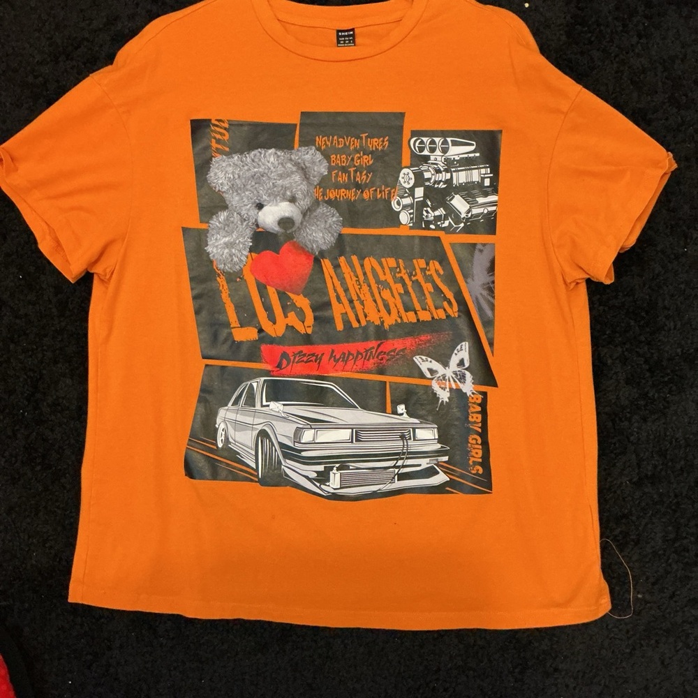 Orange 'Los Angeles' Graphic Tee with Teddy and Car
